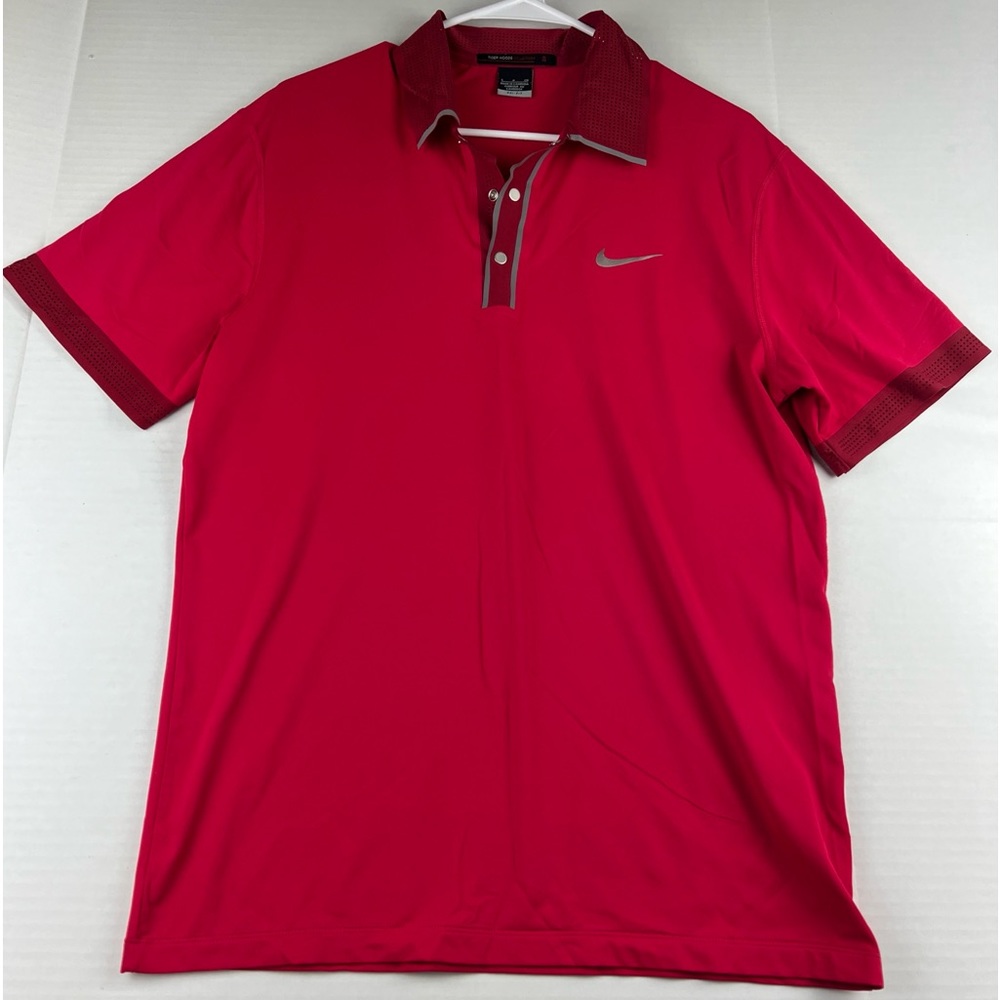 Nike Polo Golf Shirt Mens Small Red Tiger Woods Collection Dri-FIT Snap Button